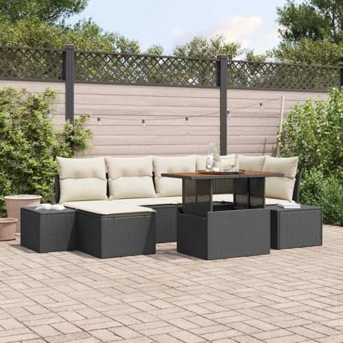 QJBSAVVA Gartenmöbel Set 7-TLG Schwarz Poly Rattan Modulare Gartengarnitur mit Stauraum 100x55x73 cm Modernes Design Robust für Garten Terrasse Balkon