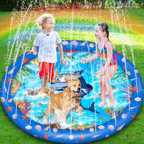 170cm Splash Pad, Sprinkler Play Matte, Verdickte Langlebiges Sprinkler Wasser-Spielmatte, Wasserspielzeug Kinder, Sommer Garten Wasserspielzeug für Baby, Kinder und Haustiere