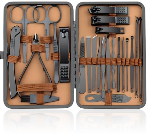 Maniküre Set 24 Teile, Edelstahl Nagelset mit Ledertasche, Professionelle Beauty Nagelpflege Kit, Nagelset Unisex, für Zuhause und Unterwegs, Schwarz