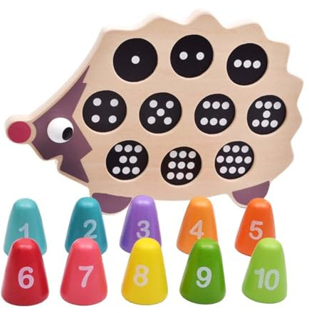 BESPORTBLE Pädagogisches Holzspielzeug Igel Puzzle für Kinder mit Zahlenzuordnung und Farberkennung zur Logischen Denkens Satz für Geburtstag und Neujahr
