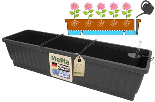 MePla - Jardinera XXL Venezia de 80 cm antracita con depósito de agua, incluye indicador de nivel de agua, fabricada en Alemania, duradera, autoregada y directamente plantada