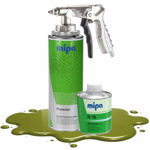 MIPA Protector 2K Lack-Beschichtung-Sets/RAL 6003 Olivgrün/Struktur-Schutzbeschichtung für Fahrzeug & Industrie. (1,1 L 1er Set + UBS Pistole)