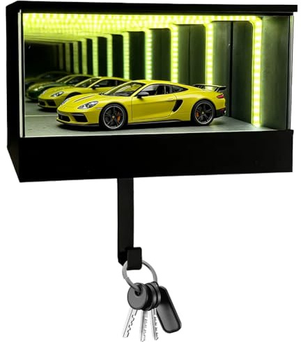 Luminous Infinity Garage Keyring Hanger, Car Key Hanger Wall Mount with LED, Garages Car Key Display with Mirror Depth Illusion, Car Fan Christmas Gifts for Men