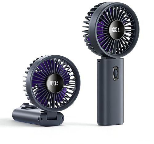 Linlinwill Portable Handheld Fan, 1-100 Speed Adjustable Mini Fan, 3600mAh USB Rechargeble, Silent Hand Fan with LED Display, Fodable Desk Fan (Black)
