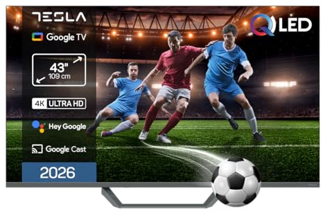 TESLA QLED Smart TV 43 Pulgadas Full HD Compatible con Google TV y Google Assistant - Dolby Audio, HDR, WiFi y Bluetooth, Apps y Chromecast Integrado, 3 HDMI, DVB-T2/S2/C, Color Negro (43)