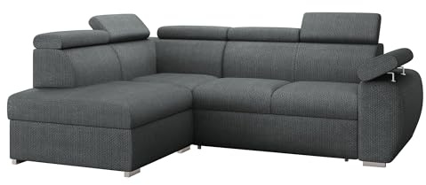 Mirjan24 Ecksofa Boston mit Schlaffunktion und Bettkasten, Eckcouch mit Einstellbare Kopfstützen, Polsterecke, L-Sofa, Verchromte Füße, LXp+R+2r (Seite: Links, Flow 21)