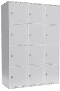 kaiserkraft | 4er-Schließfachschrank Fydor | 3 Abteile | lichtGrau | B 1200 mm | Flache Dachform | Vorhängeschloss