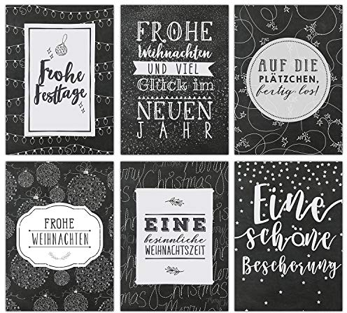 Papierdrachen Weihnachtskarten Set - 12 liebevoll gestaltete Postkarten zu Weihnachten - Kunstdruck zum Verschicken, Pakete dekorieren und Sammeln - Schwarz-weiß Tafel