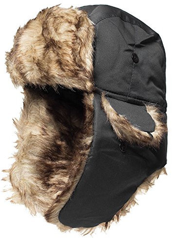 TKAS Winter Trappermütze Bomber Flieger Kunstpelz Uschanka russischer Trooper warme Schnee Ski Eskimo Mütze mit Ohrenklappen für kaltes Wetter (Schwarz)