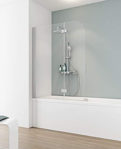 Schulte pare-baignoire 112 x 140 cm, 2 volets (71+41), profilé alu-argenté, écran paroi de baignoire mobile réversible, 180° contre le mur, montage gauche droite, verre de sécurité transparent 5 mm