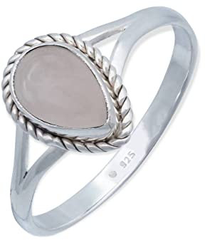 mantraroma Damen Ring 925 Silber Rosenquarz Edelstein rosa dezent verspielt