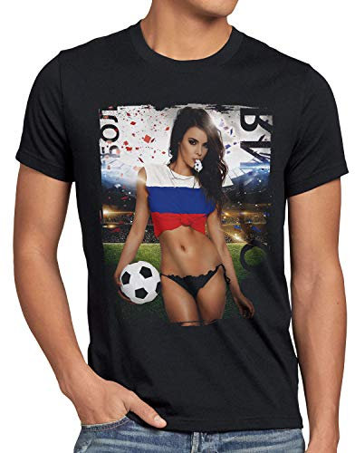 style3 EM 2024 Soccer Girl Herren T-Shirt Fußball Europameisterschaft Trikot Deutschland Schwarz, Größe:5XL, Land:Russland