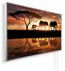 Könighaus 1000W Infrarotheizung mit Bild in HD Qualität ✓ inkl. Thermostat ✓ 5 Jahre Garantie ✓ Doppelter überhitzungsschutz ✓ Infrarot Wandheizung ✓ Motiv: 60. Elefantenfamilie