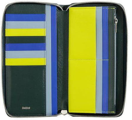 DUDU Portafoglio Donna Grande con Cerniera RFID in Pelle Nappa Zip Around 14 Tasche Porta Carte di credito e Portamonete Mangrove