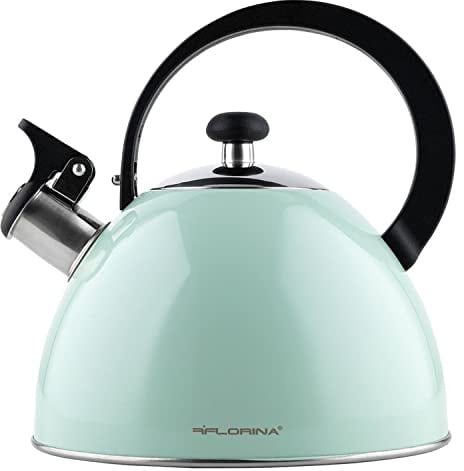 FLORINA - Bouilloire Inox (2,5 l) I Bouilloire Sifflante BRILLO I Poignée Résistante à la Chaleur I Bouilloire non Electrique I Bouilloire Induction, Gaz I Pour Thé et Café I Couleur: Menthe
