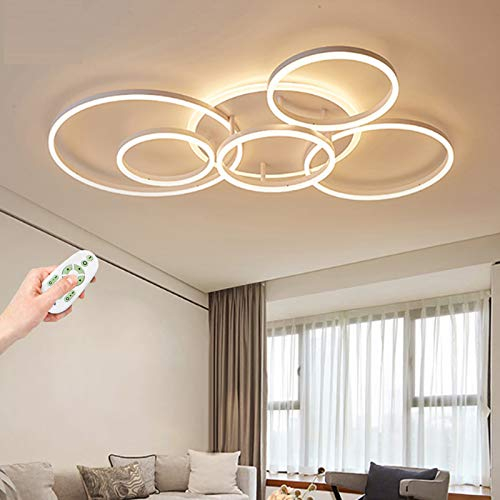 Ring LED-Deckenlampe Dimmbare in Weiß, 6-Flammig, Runde Design Wohnzimmer-Lampe Deko, Moderne Deckenleuchte für Schlafzimmer Küche Büro Deckenlicht,108W Mit Fernbedienung 3000K - 6000K Kronleuchter