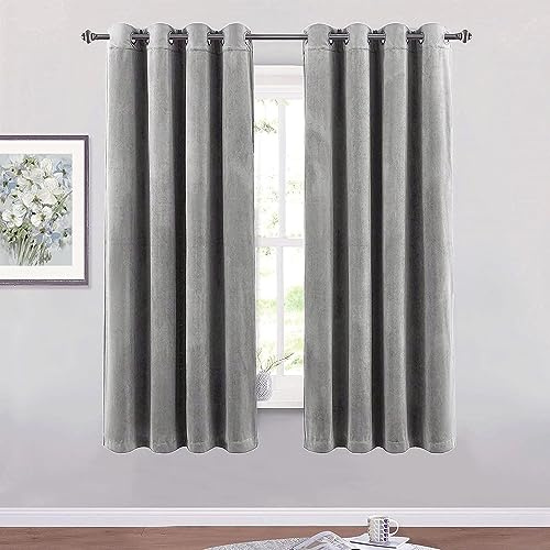 SMILETIME Graue Samtvorhänge mit Ösen, 160 cm lang, wärmeisoliert, superweich, Privatsphäre, geräuschreduzierend, Lichtfilterung, Samtvorhänge für Wohnzimmer, 2 Paneele, je 132 x 160 cm lang