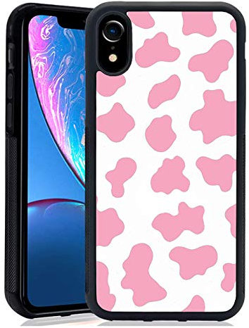 Baby Pink Cow Animal Print Pattern Case Compatible with iPhone XR, Cow Pink Print Case, Custom Thin Protective Phone Cases with Soft TPU Tempered Mirror Material for Women Girls (Pink Cow)