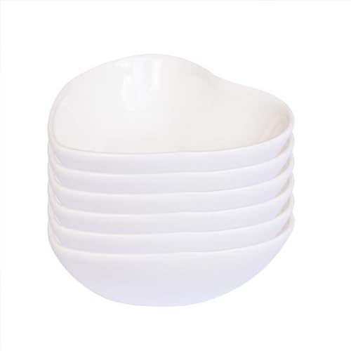 Pirhosigma 6 x Heart Shaped Porcelain Soy Sauce Dish Ceramic Dip Dipping Bowls White for Dinner Baking BBQ and Cooking