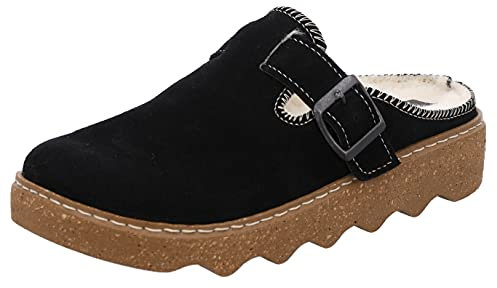 Rohde Damen Hausschuhe Leder Pantoffeln Foggia 6123, Größe:41 EU, Farbe:Schwarz