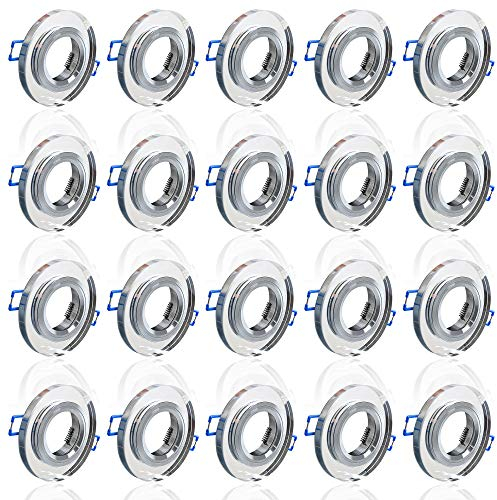 20x MAXKOMFORT Glas Einbaustrahler + GU10 Fassung RUND Einbauspot Einbauleuchte Rahmen Rostfrei Deckenspot Strahler Spot 3107