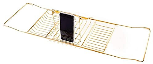 YWJFASHION Edelstahl Badewanne Tablett Ausziehbare verstellbare Badewanne Caddy Badewanne Caddy Tablett mit abnehmbaren Weinglashaltern und Buchhalter