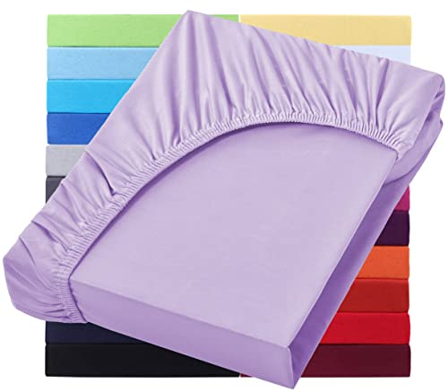 NatureMark Basic Boxspringbett & Wasserbett Spannbettlaken 200 x 220 cm - 40 cm Steghöhe - 200x220cm Spannbetttuch - 100% Baumwolle, Flieder/Lavendel