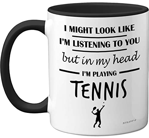 Stuff4 Tennis Gifts - Women & Men's Funny Tennis Mug 11oz Black Ceramic, Dishwasher Safe