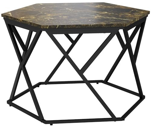 HOMCOM Tavolino da Salotto Moderno con Piano in Finto Marmo e Struttura in MDF e Acciaio, 81x70x51.2cm, Nero