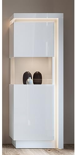 Lomadox Highboard Vitrine halbhoch mit indirekter Beleuchtung, Türanschlag Links, in weiß Hochglanz, B/H/T ca. 60/164,5/42 cm
