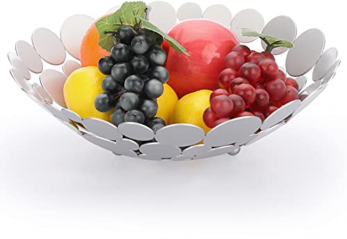 IGNPION Countertop Fruit Holder Basket - Metal Storage Bowl for Kitchen & Dining Table Display - Bread Vegetable Stand, Silver