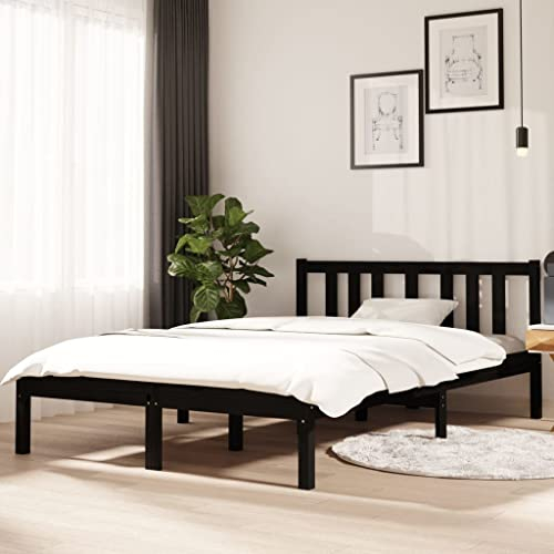 INLIFE Massivholzbett Schwarz 120x190 cm 4FT Small Double,Schwarz,18.4KG