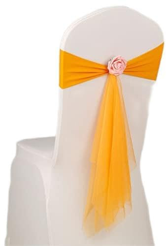 WEIDU 50pcs Spandex Sash With Rose Ball Artifical Flower And Organza Chair Sash Wedding Bow Tie Band