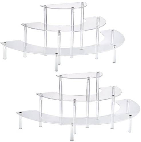 HENABLE Acrylic Display Risers, 3 Tier Clear Cupcake Perfume Stand Organizer, Half Moon Dessert Stand for Display, Food, Amiibo Funko POP Figure (2half