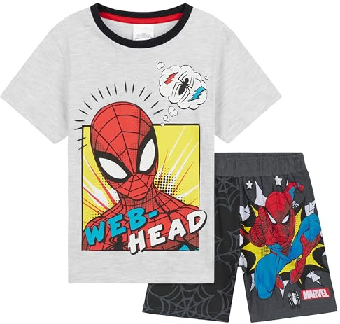 Marvel Boys Pyjamas 2 Piece Summer Nightwear Set Short PJs Captain America Spiderman Breathable Lounge Wear Gifts for Boys (Grey/Black Spiderman, 4-5 Years)