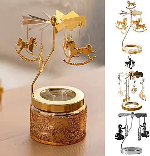 Kasmole 3 STÜCK Rotierender Kerzenständer Mit Drehendem -teelichthalter Karussell Weihnachten - Drehender Kerzenhalter - Drehbarer Kerzenhalter | Für Weihnachten, Hochzeit, Par, Golden