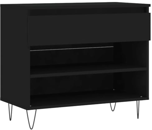 vidaXL Schuhregal, Schuhschrank mit Metallbeinen, Schuhaufbewahrung mit viel Stauraum, Flur Schrank Schuhablage Schuh Organizer, Schwarz Holzwerkstoff