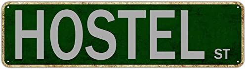 Hostel Straßenschild Raumdekoration Poster Retro Outdoor Dekoration Straße Blechschild Wandkunst Avenue Metallschild Vintage Metall Poster für Man Cave Bar Pub Cafe Home Wall Decor 40,6 x 10,2 cm