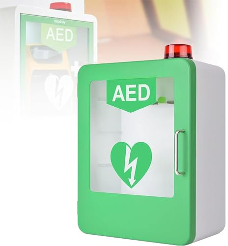 AED-Defibrillator-Aufbewahrungsschrank, wandmontierter Erste-Hilfe-Schrank aus Kunststoff mit Licht- und Alarmsystem, Doppelschaltersteuerung, passend für die meisten AED-Modelle für Notfälle zu Hause