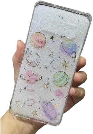Yzniyzce für Samsung Galaxy S10 Hülle, HandyHülle Durchsichtig Planet Universe Sterne Mond Muster Motiv Glitzer Silikon Süß Mädchen Frauen Schutzhülle für Samsung Galaxy S10 6,1, Planet