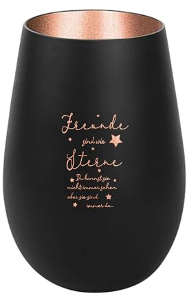 Der-Porzellan-Laden Windlicht mit Gravur Freunde sind wie Sterne | Schwarz Bronze, Teelichthalter aus Glas mit Spruch, Tischdeko modern