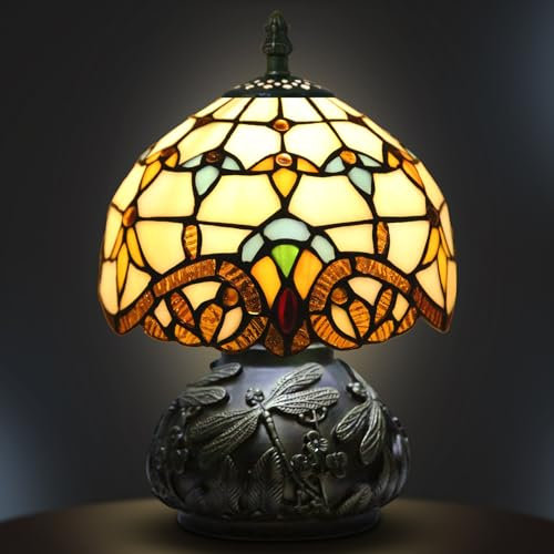Ppbmocw Small Tiffany Lamp, 8 Inch Tiffany Style Lights Mushroom Table Lamps for Living Room, Bedside, Reading,Vintage Mini Stained Glass Lamp Included 3 Color Temperatures E27 Bulb(Beige Baroque)