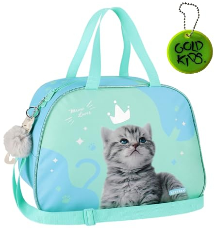 Goldkids - Sporttasche Kinder für Mädchen & Jungen - Umhängetasche mit Katze Motiv - Schwimmtasche mit verstärktem Boden - Trainingstasche 40 cm x 25 cm x 13 cm