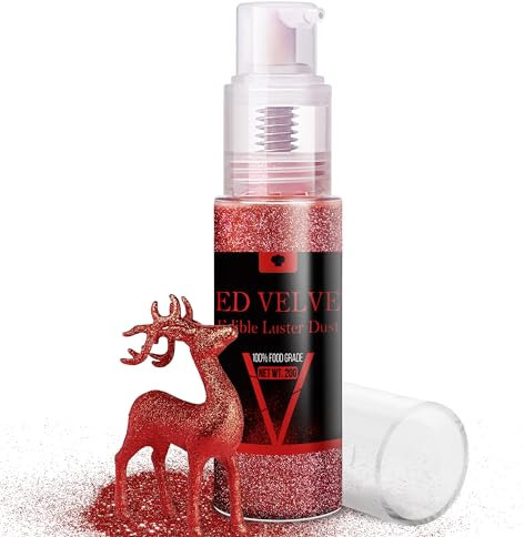 Edible Glitter Spray - 20g Luster Dust Edible Glimmer Powder for Sparkling Cocktails, Cake, Cupcakes, Wine, Beverage -Food Grade Shimmer Dust Powder for Baking, Drinks, Cookies Decoration (Red Velvet)