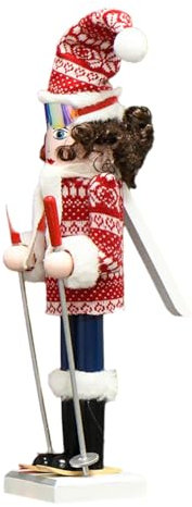 BEBIKR Nussknacker aus Holz, 38 cm, Soldatenstatue, Skimädchen, Puppe, Weihnachtsdekoration, für den Innenbereich, Winter, Tischaufsätze, Weihnachts-Nussknacker