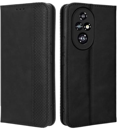 GOKEN Leder Folio Hülle für Honor 200, Lederhülle Brieftasche Mit Kartensteckplätzen, Premium Flip PU/TPU Handyhülle Schutzhülle Case Cover mit Ständer Funktion (Schwarz)