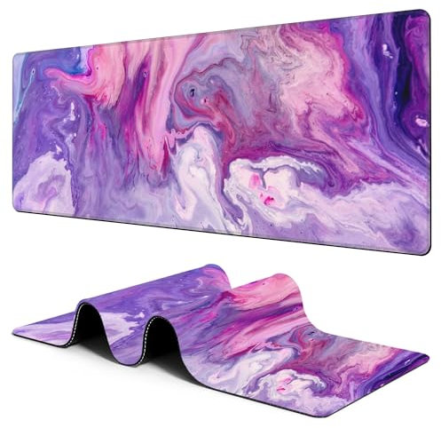 Großes Gaming-Mauspad für den Schreibtisch, rosa und lila Marmor, große Schreibtischunterlage, erweitertes Mauspad mit genähtem Rand und rutschfester Unterseite, lange Computertastatur, Mauspad für