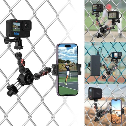 SUREWO Aluminium-Zaunhalterung für GoPro, iPhone, Telefon,DJI Osmo Action 5 Pro/4/3/2, Insta360, Mevo Start für Baseball, Softball, Tennis, Aufnahmen, Kameras, Netz, Kettenglieder, Zaun-Clip-Halterung
