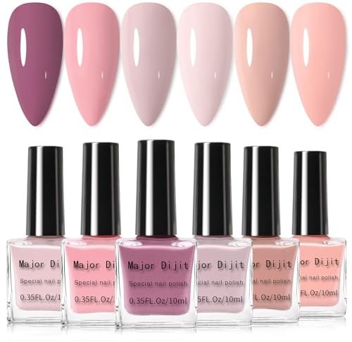 DouborQ 6 Colors Neutral Nude Nail Polish Set Nude Pink Finger Nail Polish Bulk Manicure Nail Art Home Salon Long-lasting Sequins Nail Art Varnish (19-24)