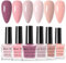 DouborQ 6 Colors Neutral Nude Nail Polish Set Nude Pink Finger Nail Polish Bulk Manicure Nail Art Home Salon Long-lasting Sequins Nail Art Varnish (19-24)